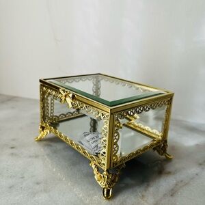 Elegant Gold and Glass Jewelry Box antique style. New